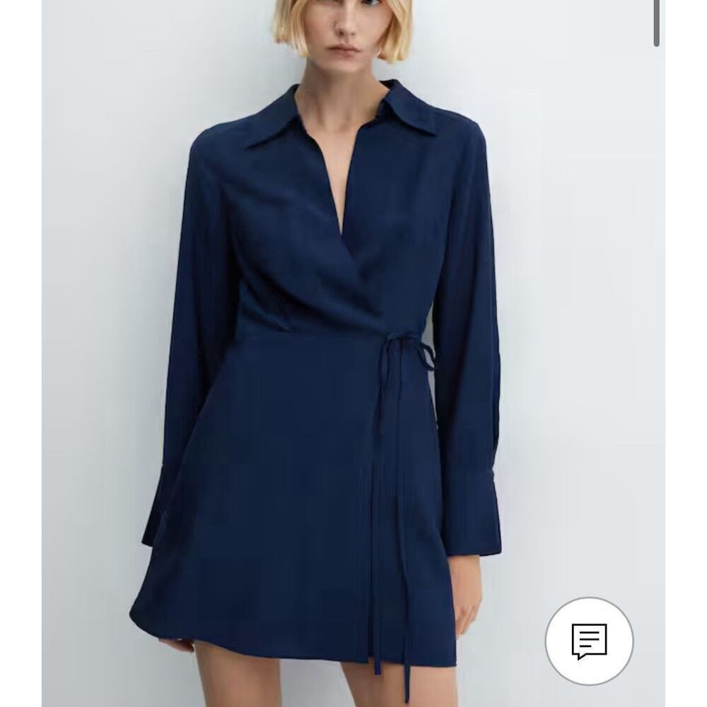 Mango Navy Bow wrap dress size 4 NEW